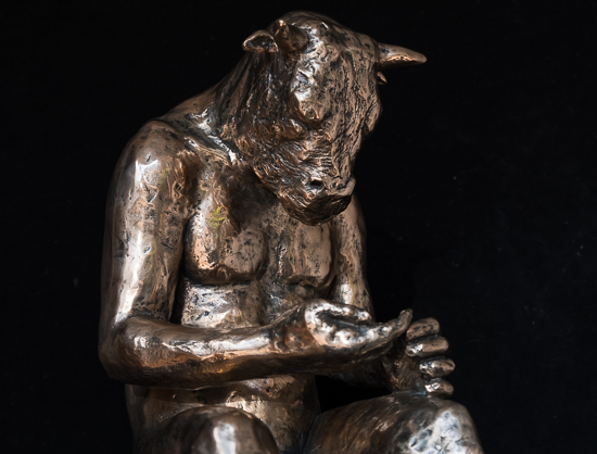 Minotaur Reading (polished bronze)